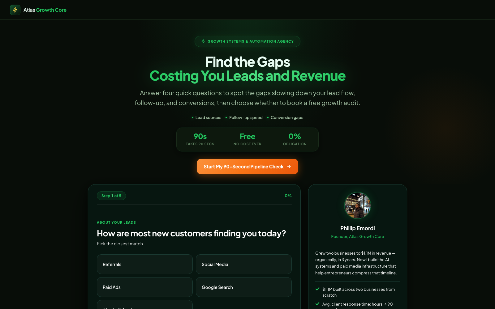 Atlas Growth Core diagnostic quiz funnel