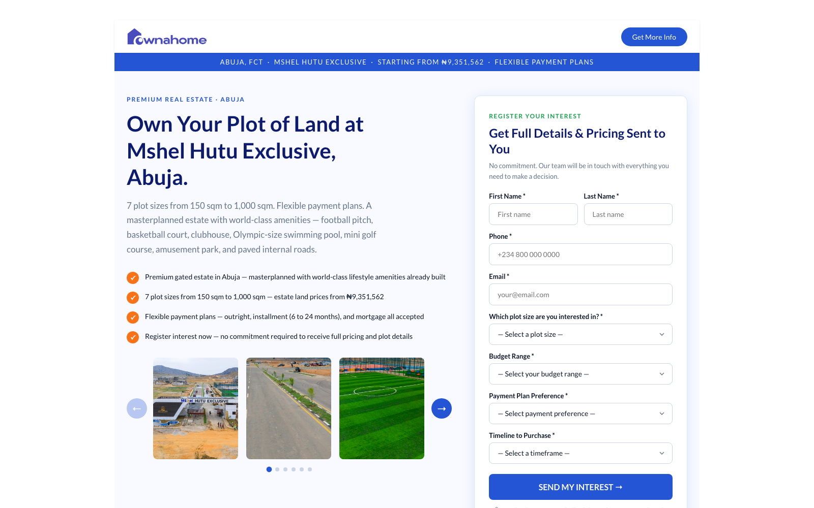 Mshel Homes real estate landing page